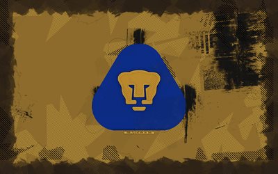 logotipo de unam pumas grunge, 4k, liga mx, fondo de grunge marrón, fútbol, emblema de unam pumas, fútbol americano, logotipo de unam pumas, unam pumas, club de fútbol mexicano, unam pumas fc