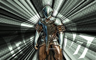 4k, Volt, Warframe, gray rays background, abstract art, Warframe skins, Warframe characters, Volt Warframe, creative art