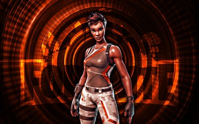 Dominator Fortnite, 4k, orange spiral background, Fortnite, creative, Dominator Skin, Fortnite Dominator Skin, Dominator, Fortnite characters