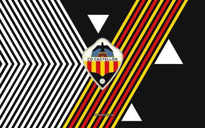 logo cd castellon, 4k, squadra di calcio spagnola, sfondo di linee bianche nere, cd castellon, segunda, spagna, line art, cd castellon emblem, calcio