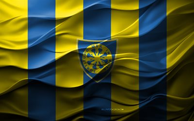 4k, logotipo de carrarese calcio, fondo 3d amarillo azul, serie b, emblema de carrarese calcio, equipo de fútbol italiano, bandera de calcio carrarese, textura 3d, italia, carrarese calcio, fútbol americano, fútbol, carrare