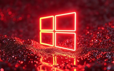 windows 10 red logo, 4k, creativo, sfondi glitter rossi, marchi, logo neon windows 10, logo del sistema operativo, logo astratto di windows 10, opera d'arte, logo windows 10, logo 3d di windows 10, windows 10