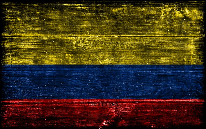 Colombia wooden flag, 4k, wooden grunge flags, South American countries, flag of Colombia, Day of Colombia, South America, Colombian flag, Colombia, Colombian national symbols, Colombia flag