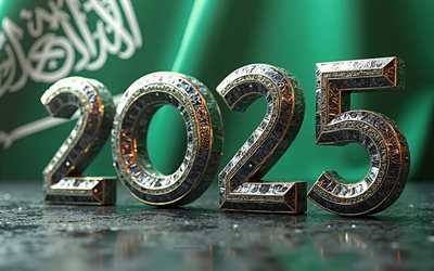 2025 saudi  arabien, 4k, metallflächen mit ornament, saudi  arabien 2025 ziffern, 2025 konzepte, 3d  kunst, saudi  arabien  flagge, 2025 3d  ziffern, reisen sie 2025 nach saudi  arabien