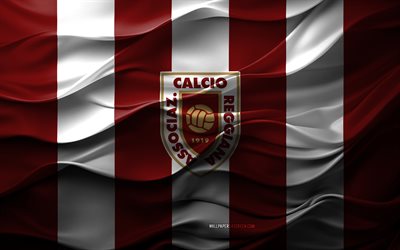 4k, logotipo de ac reggiana, borgoña white 3d fondo, serie b, ac reggiana emblema, equipo de fútbol italiano, bandera ac reggiana, textura 3d, italia, ac reggiana, fútbol americano, fútbol, reggiana