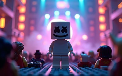 4k, dj marshmello, レゴ, 音楽スター, 3dアート, クリストファー・コムストック, コンサート, marshmelloマスク, dj marshmello lego, アメリカのdj, スーパースター, 3d marshmello, 人気のある歌手, マシュメロ, dj, marshmello 4k