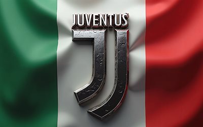 4k, Juventus FC logo, Italy flag, Italian football club, Juventus FC emblem, Juventus steel 3d logo, Juventus, Serie A, Italy, football, Juventus FC, Juve
