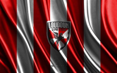 4k, loudoun united fc logo, usl, consistenza della seta bianca rossa, flag di loudoun united fc, team di calcio americana, calcio, bandiera di seta, loudoun united fc emblem, usa, badge loudoun united fc, loudoun united fc