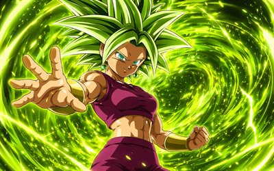 4k, kefla dragon ball, grüne neonlichter, grünkohl, dbs, dragonball, grüner abstrakter hintergrund, kefla, kefla dbs, dragon ball super, dbs charaktere