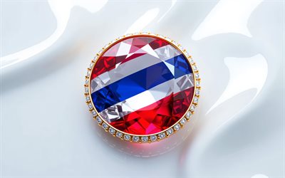 flagge thailands, 4k, thailand flagge in einem edelstein, weißer hintergrund, thailand flagge, edelstein, weißer kristallhintergrund, thailand