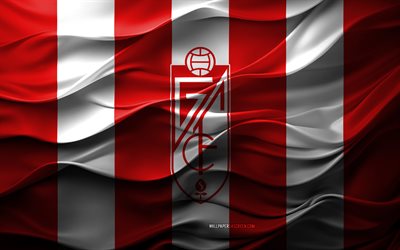 4k, Granada CF logo, red white 3D background, Granada CF emblem, Segunda Division, Spanish football team, Granada CF flag, 3D texture, Granada CF, football, Spain