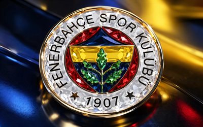 logotipo do cristal do fenerbahçe, fundo de metal azul, emblema do fenerbahçe, logotipo do fenerbahçe, sinal de cristal do fenerbahçe, liga, peru, futebol, fenerbahçe, logotipo do fenerbahçe sk, fenerbahçe sk