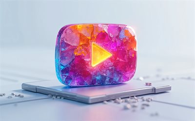شعار يوتيوب بنفسجي وردي, 4k, يوتيوب, شعار يوتيوب باللون الأرجواني الوردي ثلاثي الأبعاد, شعار يوتيوب, خلفية التكنولوجيا البيضاء, يوتيوب علامة أرجوانية وردية