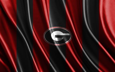 4k, logo des bulldogs de géorgie, ncaa, texture de soie rouge noir, drapeau des bulldogs de géorgie, club de football américain, drapeau en soie, emblème des bulldogs de géorgie, usa, insigne des bulldogs de géorgie, bouledogues de géorgie