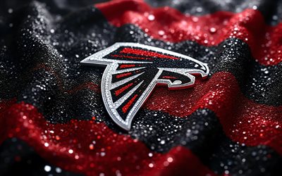 Atlanta Falcons Gems Logo, 4k, Black Red Gems Background, Gems Art, Atlanta Falcons Emblem, USA, Atlanta Falcons, American Football, Atlanta Falcons Logo, NFL