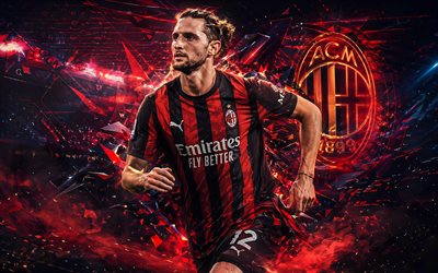 adrien rabiot, ac milan, hayran sanatı, kırmızı siyah, soyut dijital arka plan, adrien rabiot ac milan, yaratıcı sanat, ac milan logosu, adrien rabiot milan, futbol, milano
