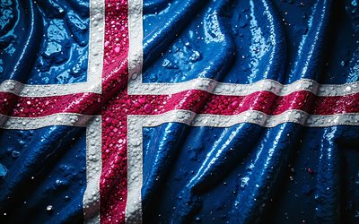 isländische flagge, 4k, edelsteine, flagge von island, kristalle, glänzende steine, island, kreative kunst, rote edelsteine, rote kristalle, island flagge