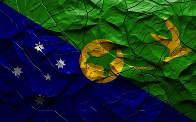 4k, bandera de la isla de navidad, textura de piedra, asia, bandera 3d de la isla de navidad, fondo con grietas, isla de navidad