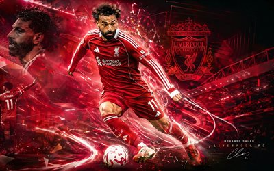 Mohamed Salah, Liverpool FC, fan art, red abstract digital background, Mohamed Salah Liverpool FC, creative art, Liverpool FC logo, Mohamed Salah Liverpool, football, Liverpool