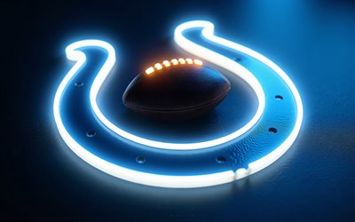 leuchtendes logo der indianapolis colts, 4k, blauer hintergrund, neonkunst, indianapolis colts emblem, blaues neonlicht, usa, indianapolis colts, american football, indianapolis colts logo, nfl