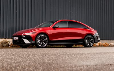 4k, Hyundai IONIQ 6 N Line, side view, electric cars, 2026 cars, EU-spec, Red Hyundai IONIQ 6, 2026 Hyundai IONIQ 6, south korean cars, Hyundai