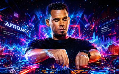 afrojack, 4k, concierto, fondo digital azul, dj holandés, estrellas de la musica, consola de dj, electroerosión, superestrellas, nick van de wall, arte afrojack, dj popular, afrojack 4k