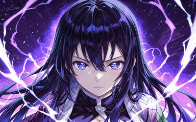 時透無一郎, 4k, バイオレットグレア, 暗闇, 鬼滅の刃, バイオレット照明, マンガ, 主人公, 鬼殺隊, 時透無一郎 鬼滅の刃