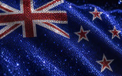 neuseeland flagge, 4k, edelsteine, flagge von neuseeland, kristalle, glänzende steine, neuseeland, kreative kunst, blaue edelsteine, blaue krassen kristalle