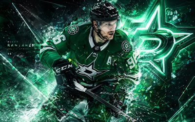 ミッコ・ランタネン, 4k, 緑のデジタル背景, ダラス・スターズ, nhl, ホッケー, ミッコ・ランタネン 4k, ダラス・スターズのロゴ, ファンアート, ミッコ・ランタネン ダラス・スターズ