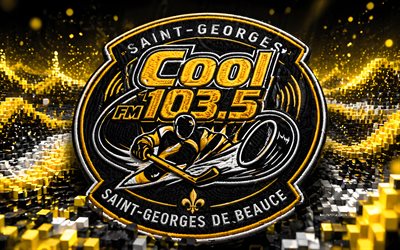 saint georges cool fm 103 5 ファブリック ロゴ, 4k, 黒黄色の 3 d 背景, lnah, ホッケー, サンジョルジュ クール fm 103 5 ロゴ, サンジョルジュ クール fm 103 5 エンブレム, カナダのホッケーチーム, サンジョルジュ クール fm 103 5