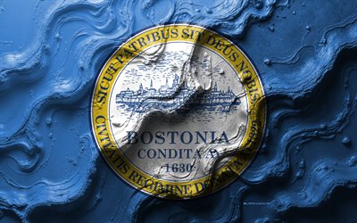 bandera de bostón, 4k, textura de onda de piedra, banderas de ciudades americanas, bandera de bostón 3d, eeuu, bandera de la ciudad de boston, bostón, massachusetts