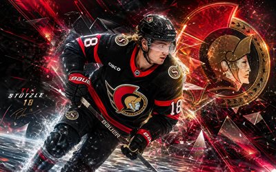 tim stutzle, 4k, röd digital bakgrund, ottawa senatorer, nhl, hockey, tim stutzle 4k, ottawa senators logotyp, fan art, tim stutzle ottawa senatorer