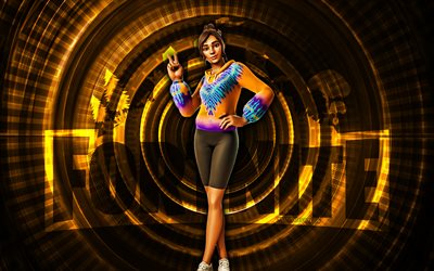 Swirl Girl Fortnite, 4k, yellow spiral background, Fortnite, creative, Swirl Girl Skin, Fortnite Swirl Girl Skin, Swirl Girl, Fortnite characters