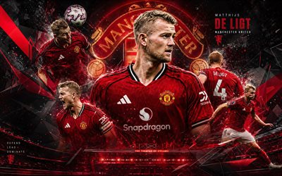 matthijs de ligt, manchester united fc, fan art, fondo digital abstracto rojo, matthijs de ligt manchester united fc, arte creativo, logotipo del manchester united fc, matthijs de ligt manchester united, fútbol americano, manchester unido