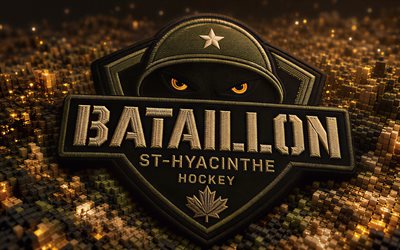 bataillon st hyacinthe kangaslogo, 4k, vihreä ruskea 3d tausta, lnah, jääkiekko, bataillon st hyacinthe  logo, bataillon st hyacinthe  tunnus, kanadan jääkiekkojoukkue, bataillon st hyacinthe