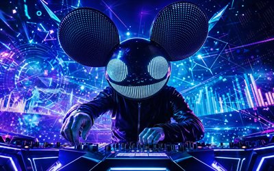 deadmau5, 4k, concierto, fondo digital azul, dj canadiense, estrellas de la musica, consola de dj, electroerosión, superestrellas, joel thomas zimmerman, celebridad canadiense, deadmau5 arte, dj popular, deadmau5 4k