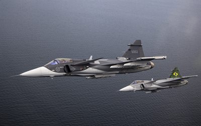 saab jas 39 gripen, brasilianische luftwaffe, embraer f 39e gripen, jas 39, brasilien, flagge brasiliens, kampfflugzeuge