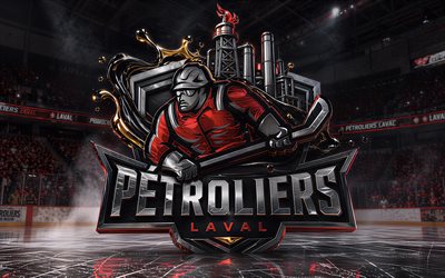 4k, logotipo de metal de petroliers laval, focos, arena de hielo, lnah, creativo, hockey, logotipo de petroliers laval, estadio de hockey, logotipo 3d de petroliers laval, equipo canadiense de hockey, petroleros laval