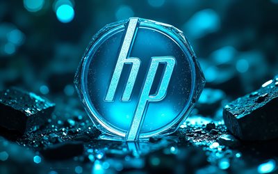 شعار اتش بي, شعار hp باللون الفيروزي المتوهج, 4k, شعار هيوليت باكارد, الخلفية مع عروق الفيروز, ضوء النيون الفيروزي, شعار hewlett packard متوهج, هيوليت باكارد, hp