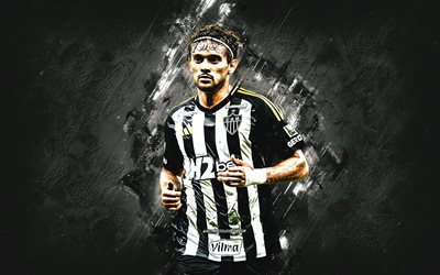 구스타보 스카 파, atletico mineiro, 브라질 축구 선수, 흰색 돌 배경, 그런지 예술, 브라질, 축구, gustavo henrique furtado scarpa, gustavo scarpa atletico mineiro