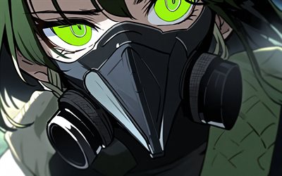 ギャビアル, 4k, 緑の目, arknights, 漫画, ロードス島のメディックオペレーター, 閉じる, マスク, 無敵のギャビアル, arknightsキャラクター, gavial arknights