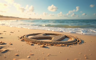 hyundai logo, 4k, sommer, hyundai  logo aus sand, strand, 3d hyundai logo, sand, hyundai emblem, hyundai