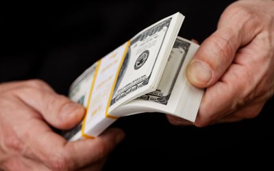 amerikan doları yığını ellerde, 4k, ellerde para, iş kavramları, ücretli kavramlar almak, amerikan doları, ödeme kavramları, ellerde dolar