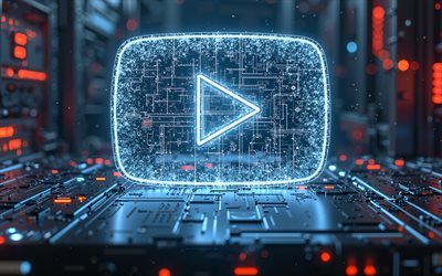 youtube  logo, 4k, tumma hi tech tausta, youtube neon  logo, sininen neonvalo, röntgenkuva, youtube  tunnus, youtube 3d  logo, youtube, sininen youtube neon  logo