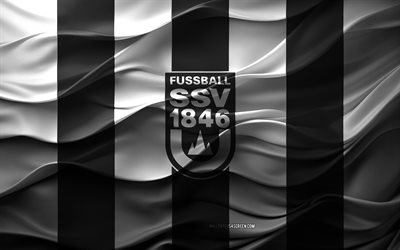 4k, ssv ulm 1846 logo, schwarzer weißer 3d  hintergrund, 2 bundesliga, ssv ulm 1846 emblem, deutsche fußballmannschaft, ssv ulm 1846 flagge, 3d  textur, deutschland, ssv ulm 1846, fußball, ssv ulm