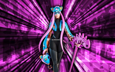 4k, alli, fondo de rayos morados, piel alli, alli fortnite, arte abstracto, piel fortnite alli, personajes de fortnite, fortnita, arte creativo