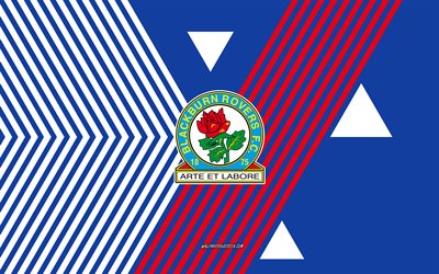 blackburn rovers fc logosu, 4k, ingiliz futbol takımı, kırmızı beyaz çizgiler arka plan, blackburn rovers fc, şampiyonluk, ingiltere, hat sanatı, blackburn rovers fc amblemi, futbol, blackburn rovers