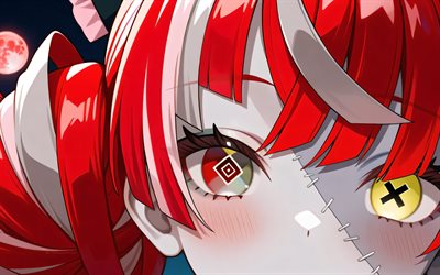 kureiji ollie, 4k, avvicinamento, youtuber virtuale, eterocromia, vtuber, zombie, ritratto, olanto, manga, kureiji ollie channel