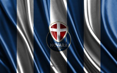 4k, Novara FC logo, Serie B, blue white silk texture, Novara FC flag, Italian football club, soccer, silk flag, Novara FC emblem, Italy, Novara FC badge, Novara FC, Novara Calcio