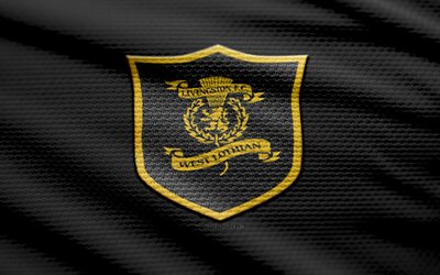 Livingston FC fabric logo, 4k, black fabric background, Scottish Championship, bokeh, soccer, Livingston FC logo, football, Livingston FC emblem, Livingston FC, Scottish football club, FC Livingston
